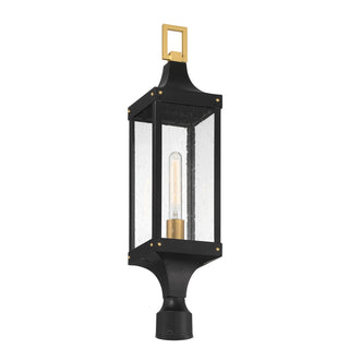 Glendale One Light Outdoor Post Lantern in Matte Black and Weathered Brushed Brass