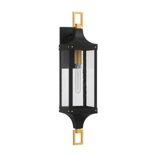 Glendale One Light Outdoor Wall Lantern in Matte Black and Weathered Brushed Brass