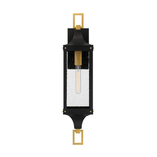 Glendale One Light Outdoor Wall Lantern in Matte Black and Weathered Brushed Brass