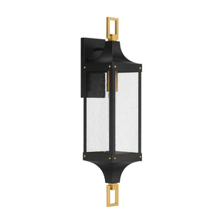 Glendale One Light Outdoor Wall Lantern in Matte Black and Weathered Brushed Brass