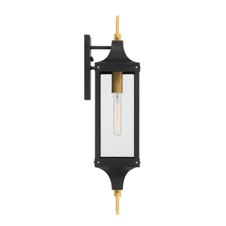 Glendale One Light Outdoor Wall Lantern in Matte Black and Weathered Brushed Brass