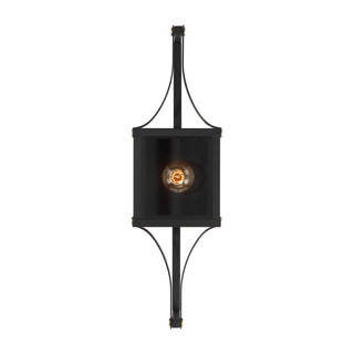Raeburn One Light Outdoor Wall Lantern in Matte Black and Weathered Brushed Brass