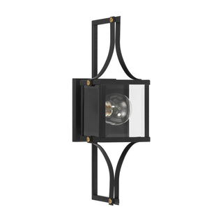 Raeburn One Light Outdoor Wall Lantern in Matte Black and Weathered Brushed Brass