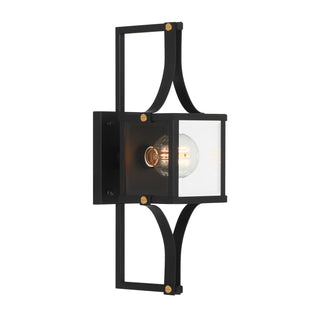 Raeburn One Light Outdoor Wall Lantern in Matte Black and Weathered Brushed Brass