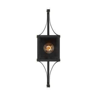 Raeburn One Light Outdoor Wall Lantern in Matte Black and Weathered Brushed Brass