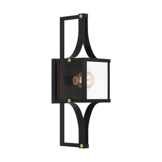 Raeburn One Light Outdoor Wall Lantern in Matte Black and Weathered Brushed Brass