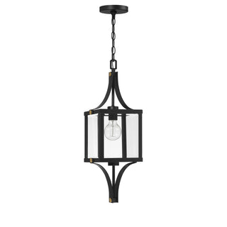 Raeburn One Light Outdoor Hanging Lantern in Matte Black and Weathered Brushed Brass
