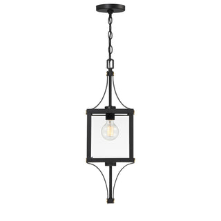 Raeburn One Light Outdoor Hanging Lantern in Matte Black and Weathered Brushed Brass