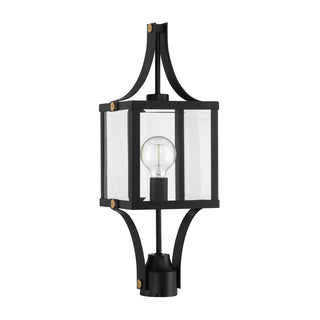 Raeburn One Light Outdoor Post Lantern in Matte Black and Weathered Brushed Brass