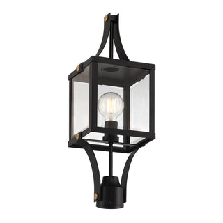 Raeburn One Light Outdoor Post Lantern in Matte Black and Weathered Brushed Brass