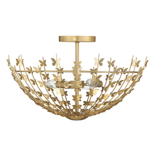 Birch Three Light Semi-Flush Mount in Burnished Brass