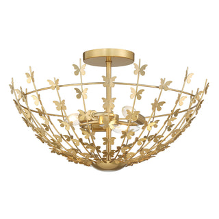 Birch Three Light Semi-Flush Mount in Burnished Brass