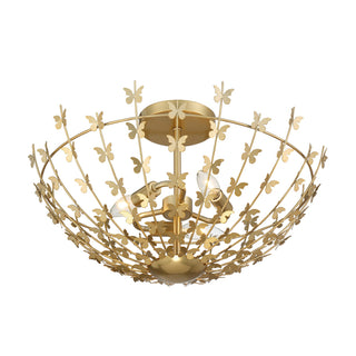 Birch Three Light Semi-Flush Mount in Burnished Brass