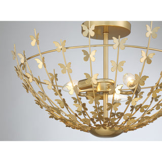 Birch Three Light Semi-Flush Mount in Burnished Brass