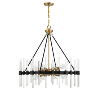 Santiago Eight Light Pendant in Matte Black with Warm Brass Accents