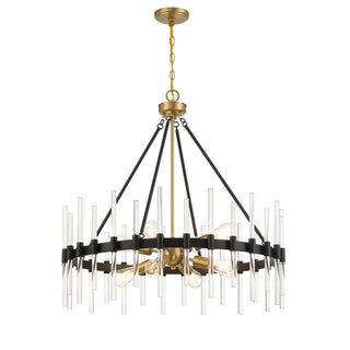 Santiago Eight Light Pendant in Matte Black with Warm Brass Accents