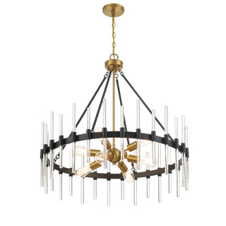 Santiago Eight Light Pendant in Matte Black with Warm Brass Accents