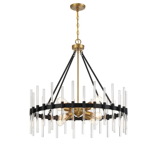 Santiago Eight Light Pendant in Matte Black with Warm Brass Accents