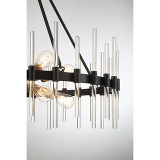 Santiago Eight Light Pendant in Matte Black with Warm Brass Accents