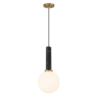 Callaway One Light Pendant in Black Marble with Warm Brass