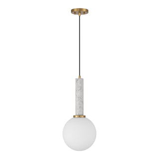 Callaway One Light Pendant in White Marble with Warm Brass