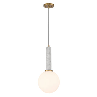 Callaway One Light Pendant in White Marble with Warm Brass