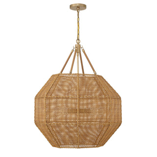 Selby Five Light Pendant in Burnished Brass and Rattan