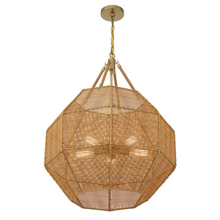 Selby Five Light Pendant in Burnished Brass and Rattan
