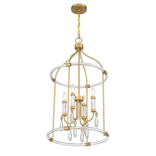Mayfair Four Light Pendant in Warm Brass and Chrome