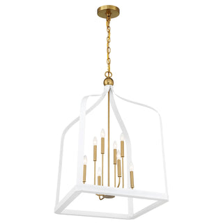 Sheffield Eight Light Pendant in White with Warm Brass Accents