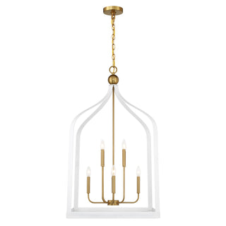 Sheffield Eight Light Pendant in White with Warm Brass Accents