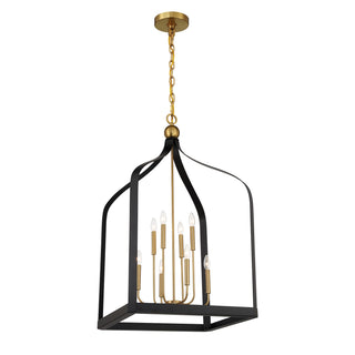 Sheffield Eight Light Pendant in Matte Black with Warm Brass Accents