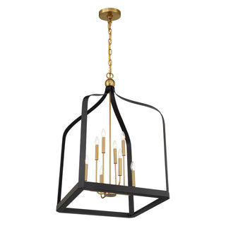 Sheffield Eight Light Pendant in Matte Black with Warm Brass Accents