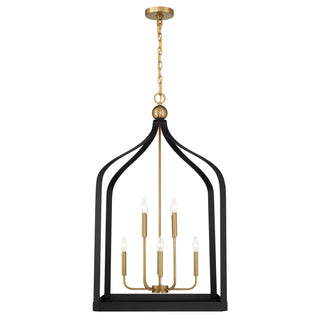 Sheffield Eight Light Pendant in Matte Black with Warm Brass Accents