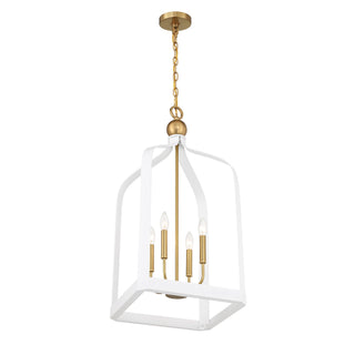 Sheffield Four Light Pendant in White with Warm Brass Accents