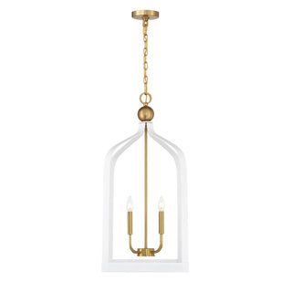 Sheffield Four Light Pendant in White with Warm Brass Accents
