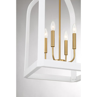 Sheffield Four Light Pendant in White with Warm Brass Accents
