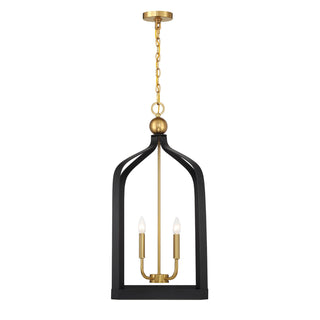 Sheffield Four Light Pendant in Matte Black with Warm Brass Accents
