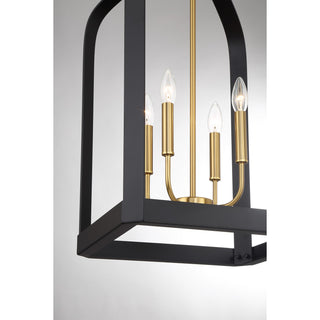 Sheffield Four Light Pendant in Matte Black with Warm Brass Accents