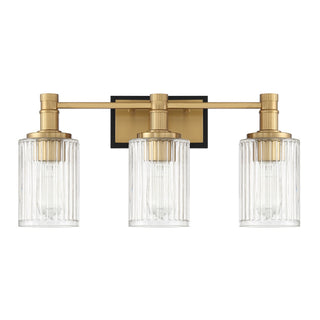 Concord Three Light Bathroom Vanity in Matte Black with Warm Brass