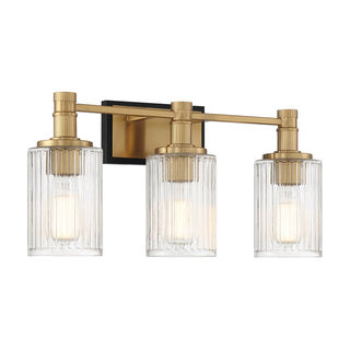 Concord Three Light Bathroom Vanity in Matte Black with Warm Brass