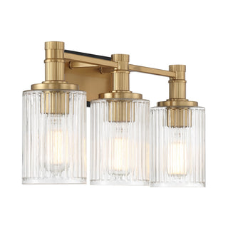 Concord Three Light Bathroom Vanity in Matte Black with Warm Brass