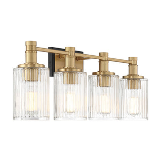 Concord Four Light Bathroom Vanity in Matte Black with Warm Brass