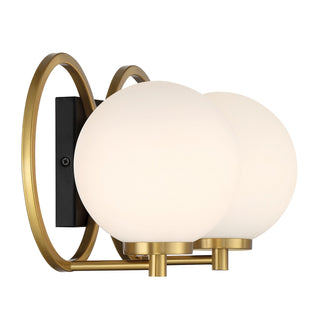 Alhambra Two Light Bathroom Vanity in Matte Black with Warm Brass