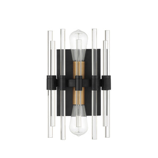 Santiago Two Light Wall Sconce in Matte Black with Warm Brass Accents
