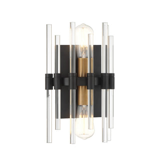 Santiago Two Light Wall Sconce in Matte Black with Warm Brass Accents