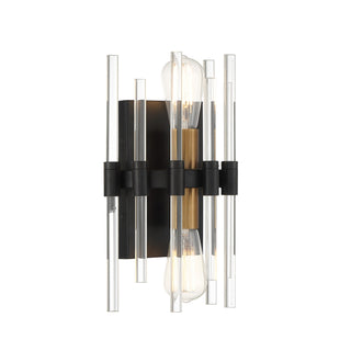 Santiago Two Light Wall Sconce in Matte Black with Warm Brass Accents