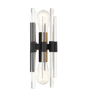 Santiago Two Light Wall Sconce in Matte Black with Warm Brass Accents