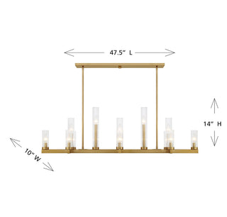 Carina 13 Light Linear Chandelier in Warm Brass