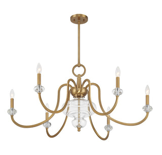 Bergdorf Six Light Chandelier in Warm Brass